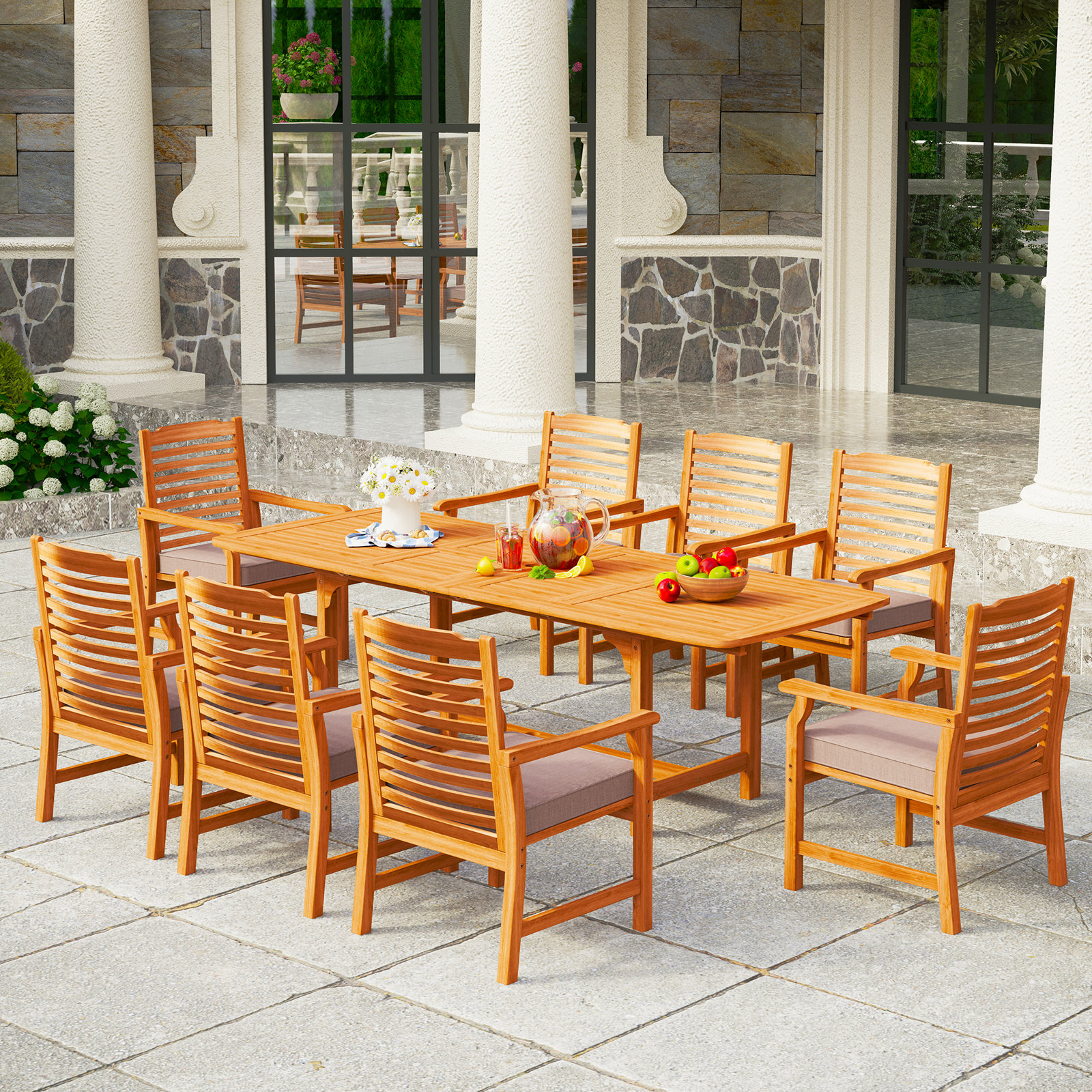Alphamarts Rectangular 8 - Person Outdoor Dining Set with Cushions Alphamarts Rectangular 8 - Person Outdoor Dining Set with Cushions